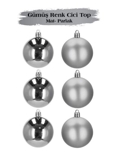 Yılbaşı Top Süs 6 Cm Mat Parlak Gümüş 6 Parça - 
