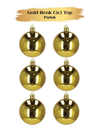 Yılbaşı Top Süs 8 Cm Parlak Gold 6 lı - 