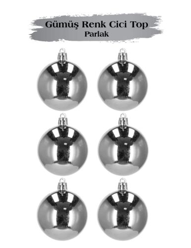 Yılbaşı Top Süs 6 Cm Parlak Gümüş 6 lı - 