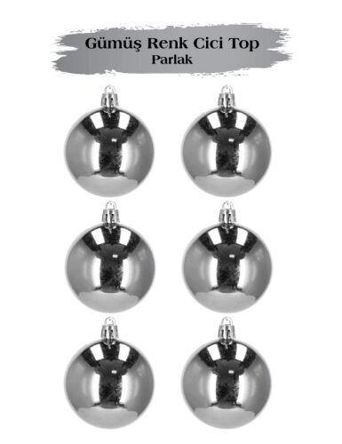Yılbaşı Top Süs 8 Cm Parlak Gümüş 6 lı - 