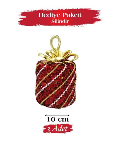 Yılbaşı Top Süs 10 Cm Hediye Paketi Silindir 3 lü - 