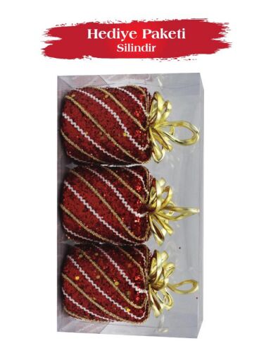 Yılbaşı Top Süs 10 Cm Hediye Paketi Silindir 3 lü - 2