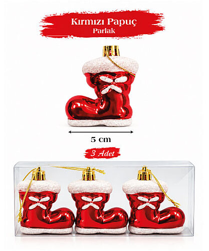 Yılbaşı Çam Ağacı Süsü 5 Cm Pabuç 3lü - 
