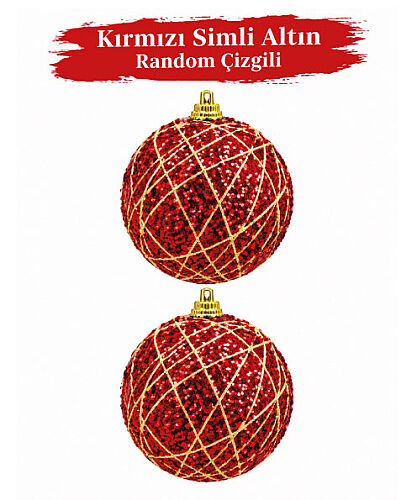 Yılbaşı Top Süs 10 Cm Kırmızı Altın Random İpli 2li - 