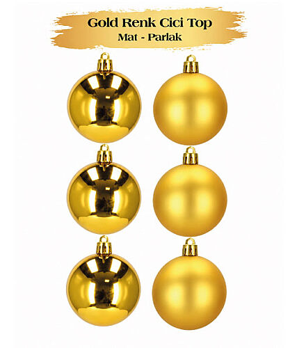 Yılbaşı Top Süs 4 Cm Mat Parlak Altın 6 lı - 