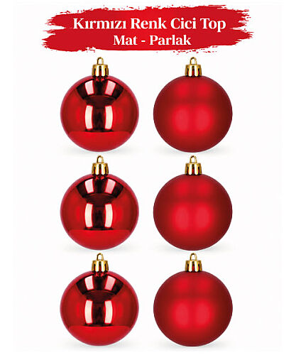 Yılbaşı Top Süs 4 Cm Mat Parlak Kırmızı 6 lı - 