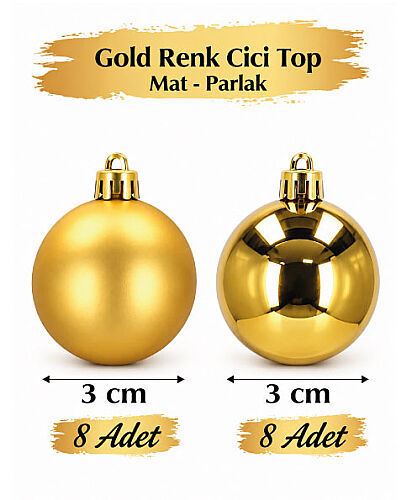 Yılbaşı Top Süs 3 Cm Mat Parlak Gold 16 lı - 