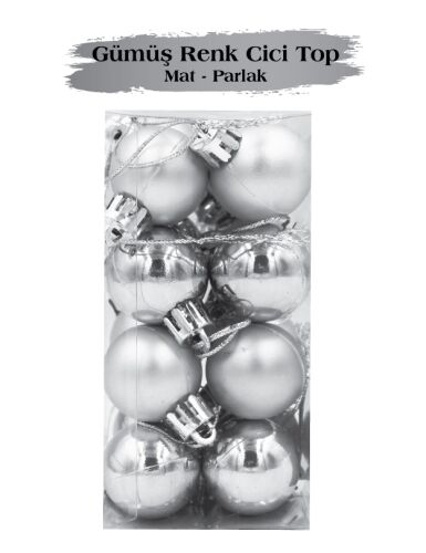 Yılbaşı Top Süs 3 Cm Mat Parlak Gümüş 16lı - 