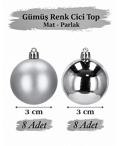 Yılbaşı Top Süs 3 Cm Mat Parlak Gümüş 16lı - 
