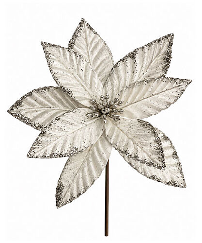 Yılbaşı Çam Dalı Atatürk Çiçeği 9 Yaprak Gümüş Simli 30 Cm - 