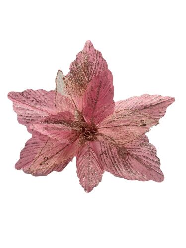 Yılbaşı Çam Dalı Atatürk Çiçeği Pembe Simli 35 Cm - 2