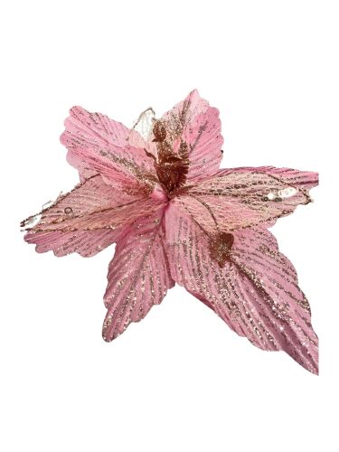 Yılbaşı Çam Dalı Atatürk Çiçeği Pembe Simli 35 Cm - 4