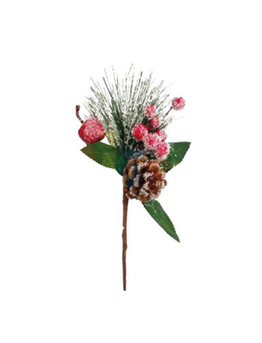 Yılbaşı Çam Dalı Berry Demeti Kozalaklı Karlı 25 Cm - 