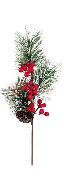 Yılbaşı Çam Dalı Berry Demeti Kozalaklı Karlı 45 Cm - 