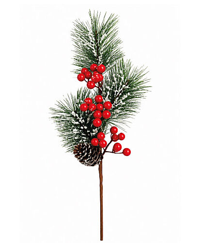 Yılbaşı Çam Dalı Berry Demeti Kozalaklı Karlı 45 Cm - 
