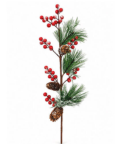 Yılbaşı Çam Dalı Berry Demeti Kozalaklı Karlı 75 Cm - 