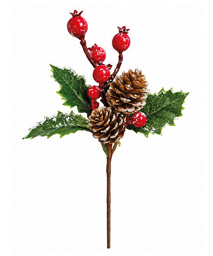 Yılbaşı Çam Dalı Berryli Çift Kozalaklı 20 Cm - 