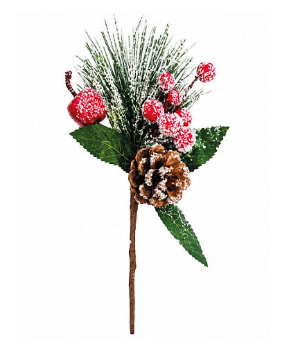 Yılbaşı Çam Dalı Berryli Kozalaklı Karlı 22 Cm - 