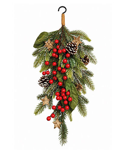 Yılbaşı Çam Dalı Kırmızı Berryli Kancalı 55 Cm - 