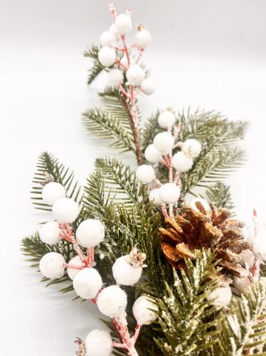 Yılbaşı Çam Dalı Beyaz Berry Kozalaklı 85 Cm - 2