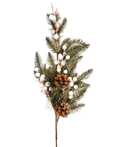 Yılbaşı Çam Dalı Beyaz Berry Kozalaklı 85 Cm - 