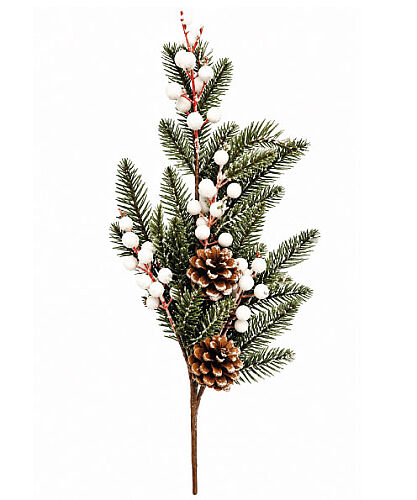 Yılbaşı Çam Dalı Beyaz Berry Kozalaklı 85 Cm - 