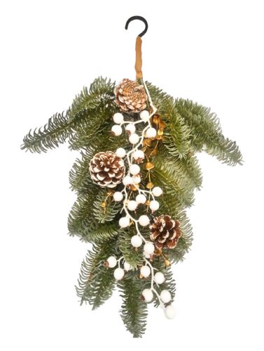 Yılbaşı Çam Dalı Beyaz Berryli Kancalı 55 Cm - 