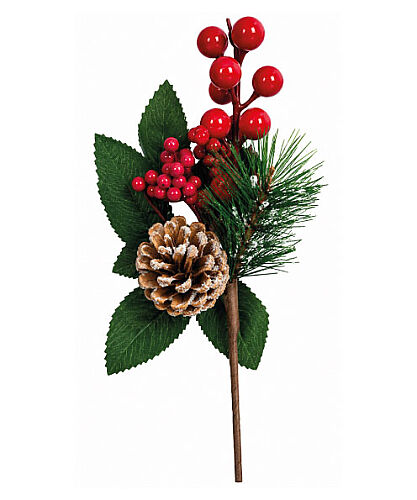 Yılbaşı Çam Dalı Orta Mini Berry Demeti Kozalaklı 22 Cm - 