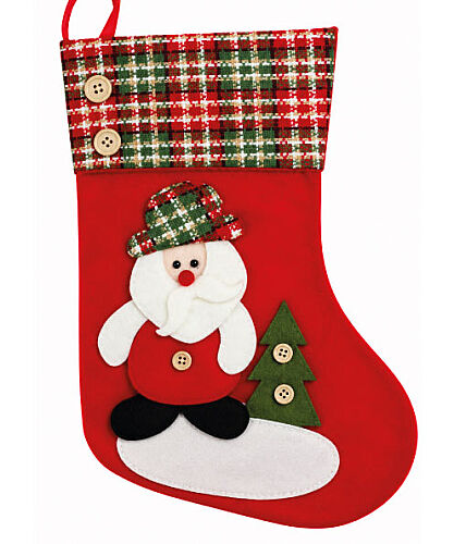 Yılbaşı Çorabı Ekoseli Noel Baba Figürlü Büyük 35 Cm Lüks - 