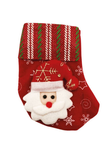 Yılbaşı Çorabı Kadife Kumaş Yeşil Çizgili Noel Baba Figürlü Küçük - 