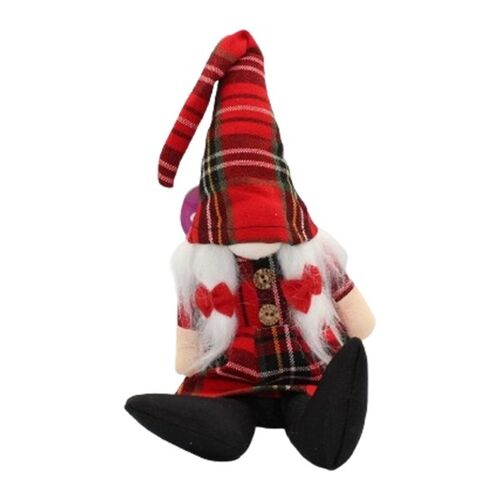 Yılbaşı Cüce Saçları Fiyonklu Ekoseli Figür 45 cm - 