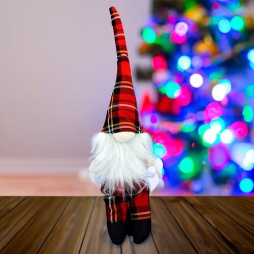 Yılbaşı Cüce Sakallı Ekoseli Figür 45 cm - 