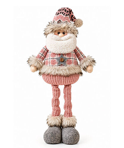 Yılbaşı Dekoratif Noel Baba Pembe Kostümlü Ayakları Uzayan 30-50 Cm - 