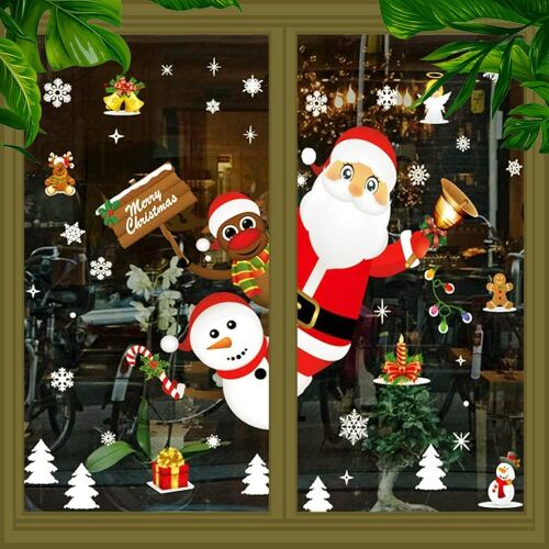 Yılbaşı Elektrostatik Sticker 3 Lü Sarkan Noel Baba Model Renkli - 