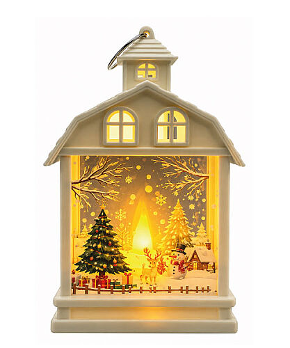 Yılbaşı Fener Ledli Ev Model 15 Cm Beyaz - 