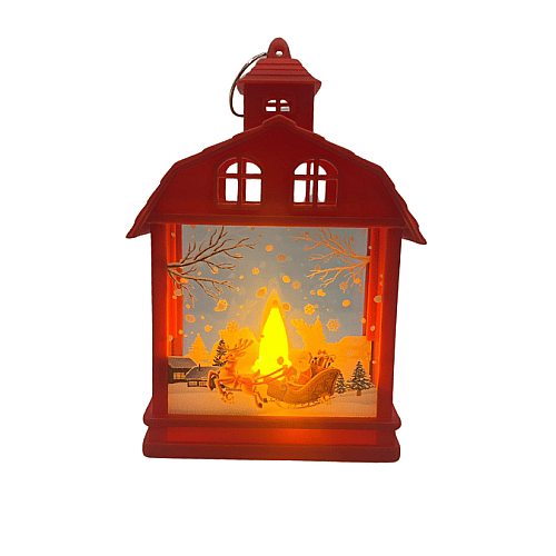 Yılbaşı Fener Ledli Ev Model 15 Cm Kırmızı - 