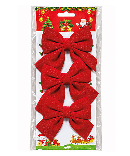 Yılbaşı Fiyonk Kadife 10*12 cm Kırmızı 3'lü - 2