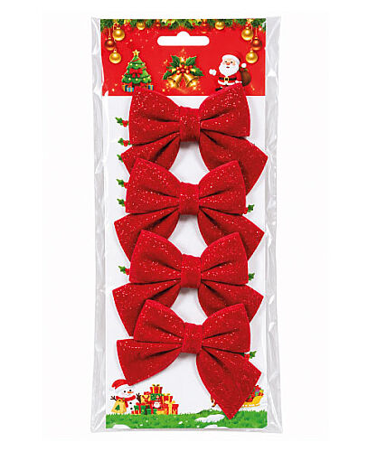 Yılbaşı Fiyonk Kadife 9*10 cm Kırmızı 4'lü - 2