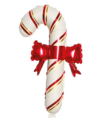Yılbaşı Folyo Balon Beyaz Kırmızı Kurdaleli Baston 65-37cm (9870) - 