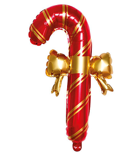 Yılbaşı Folyo Balon Kırmızı Altın Kurdaleli Baston 65-37cm (9863) - 