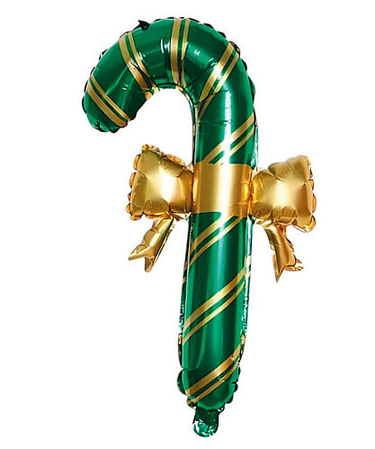 Yılbaşı Folyo Balon Yeşil Altın Kurdaleli Baston 65-37cm (9856) - 