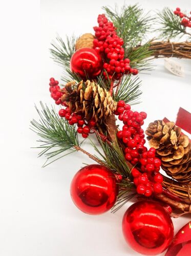 Yılbaşı Kapı Süsü Çelenk Altın Berry Kozaklı Toplu Kurdaeleli 40 Cm - 3