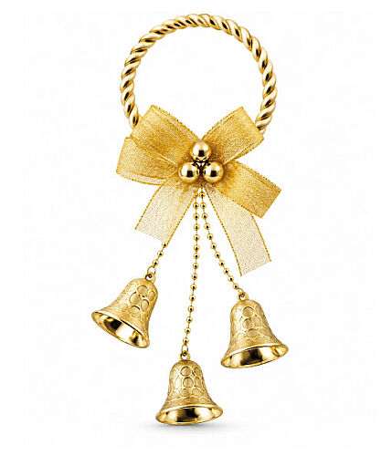 Yılbaşı Kapı Süsü Halkalı Mini Gold Fiyonklu 30 cm - 