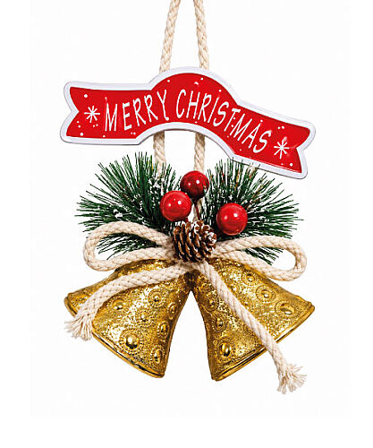 Yılbaşı Kapı Süsü Merry Chrismas Çanlı 20 cm Gold - 