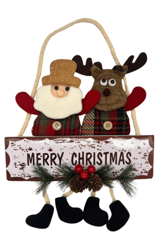 Yılbaşı Kapı Süsü Merry Christmas Geyikli Figür 35 Cm Renkli 2 li - 