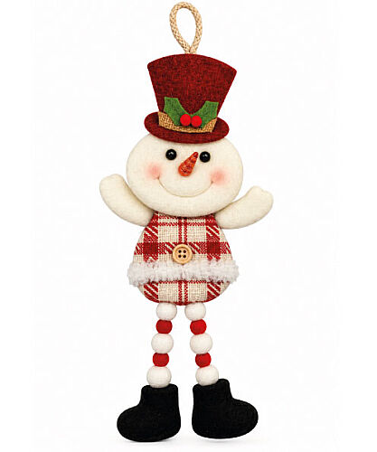 Yılbaşı Kapı Süsü Peluş Ekoseli Kardan Adam 40 Cm - 