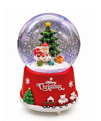 Yılbaşı Kar Küresi Ağaçlı Noel Baba Motorlu Kar Atan Model - 