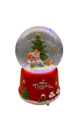 Yılbaşı Kar Küresi Ağaçlı Noel Baba Motorlu Kar Atan Model - 