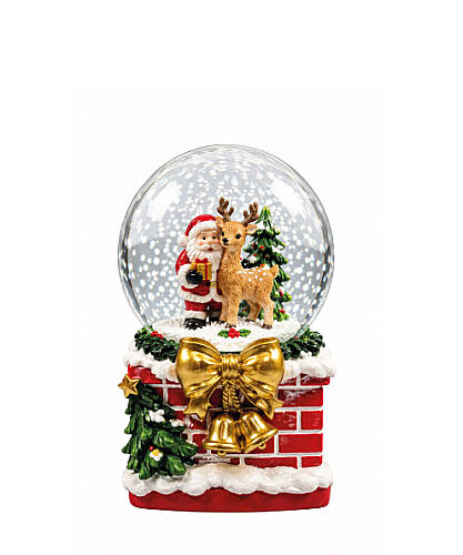 Yılbaşı Kar Küresi Baca Kırmızı Ayakta Noel Baba Model 7 Cm - 
