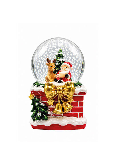 Yılbaşı Kar Küresi Baca Kırmızı Oturan Noel Baba Model 7 Cm - 